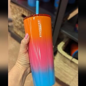 Starbucks Summer2023 Puffy Gradient Pink Orange Blue Stainless Steel Cup Tumbler